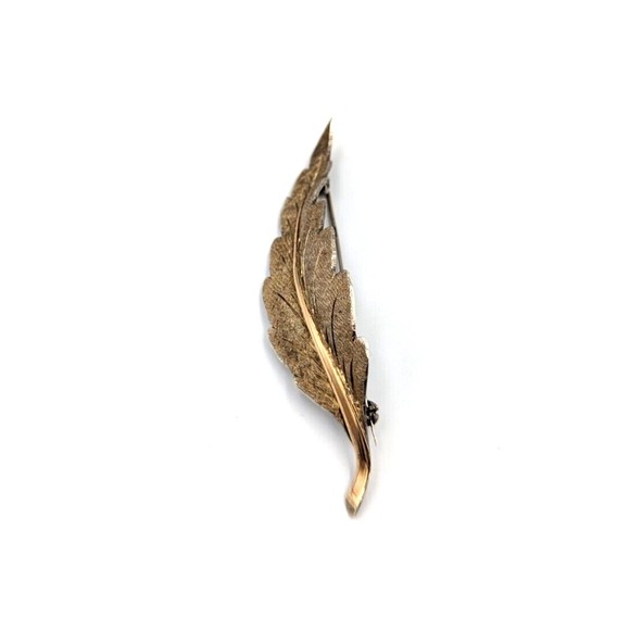 Leaf Sterling Silver Brooch Made In Italy Textured Gold Wash Vintage 925 Pin - Picture 3 of 10